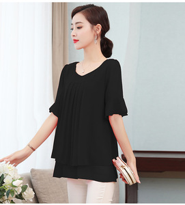 Camicette in Chiffon Rosso da <span class=keywords><strong>Donna</strong></span> Taglie Forti, Top da Ufficio con Mezza Manica a Doppio Strato, Tinta Unita per Primavera Estate - Taglie fino a 5XL - Product Image 4