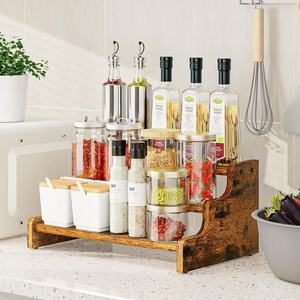 Three Tiered Wooden <b>Spice</b> Rack For Kitchen Countertop Storage Organizer Multipurpose Solid Wood - Product Image 1