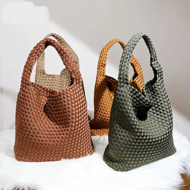 Hot selling neoprene woven tote handbag hobo bag women fashion weaves bags with small pouch