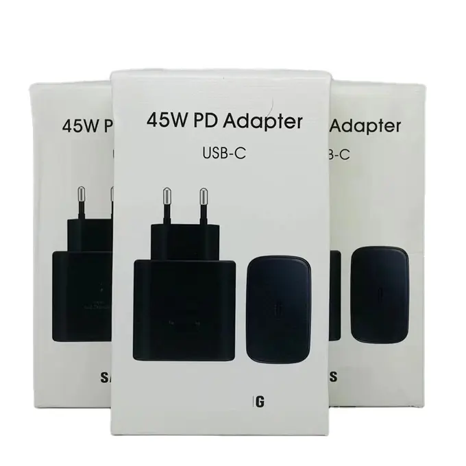 Pengisi Daya Dinding USB-C 45W Super Cepat, Pengisi Daya Cepat Hitam untuk Samsung Galaxy S20/S21/S10/S10 untuk iPhone