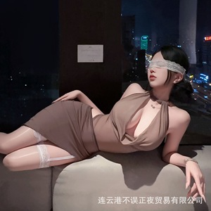 Sexy and alluring lingerie, deep V-neck bodysuit, sexy and flirtatious secretary uniform, qqny seductive pajamas for women. - Product Image 3