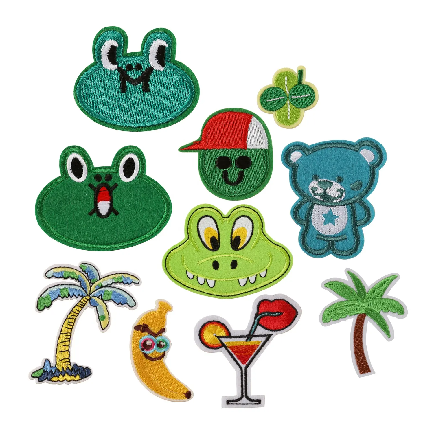 Bügeln Sie auf Kleidung Stickerei Dschungel Thema Baum Krokodil Frosch Patches für Kinder