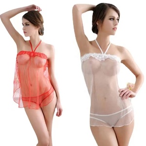 Hot Selling Erotic Babydoll Lingerie Hollow Open Crotch Panties Sexy <b>Lace</b> Mesh Hanging Neck Female Pajamas Lingerie <b>Set</b> - Product Image 1