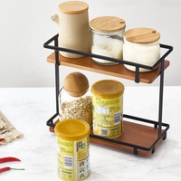 Étagère de comptoir autoportante à 2 niveaux en bois et métal, avec options multicolores, pour le rangement des épices, des bouteilles et des bocaux de cuisine