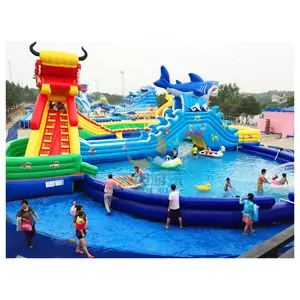 Nuevo diseño comercial al aire libre Splash Shark Dragon toboganes de agua inflables tamaño personalizado fiesta alquiler Parque Funcity equipo de juego