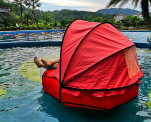 ที่นอนเป่าลมลอยน้ำพร้อมหลังคาบังแดดทรงวงรี ที่นอนน้ำ PVC สำหรับสระว่ายน้ำ ความยาว 105-136 นิ้ว - Product Image 4