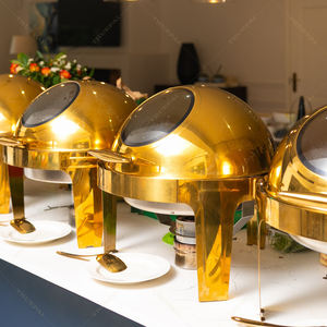 Venta caliente Hotel Acero inoxidable Buffet redondo plato de frotamiento de lujo negro comida pantalla calefacción calentador Chefing para fiesta boda - Product Image 2