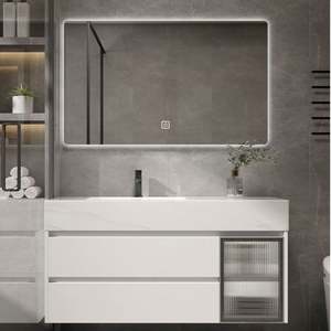 Modern <b>Bathroom</b> Furniture <b>Bathroom</b> <b>Storage</b> Cabinet Quartz Stone <b>Bathroom</b> Vanity With Silver Light Mirror - Product Image 1