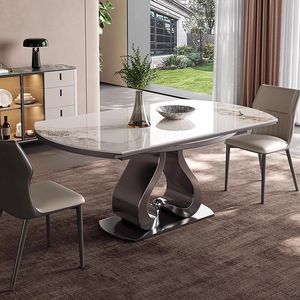 Luxury Round <b>Dining</b> <b>Table</b> Marble <b>Top</b> Stainless Steel Base Convertible For <b>Dining</b> Room - Product Image 4