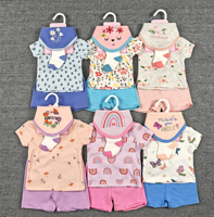 Ensemble de vêtements pour bébé unisexe Bulala, 4 pièces, coton, imprimé animal, t-shirt à manches courtes, bavoir, body pour bébé, respirant