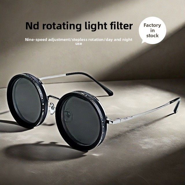 Innovative 1-9 Levels Manual Adjustment Sunglasses Variable ND Filter Round Metal Frame Retro Vario Tint Glasses for