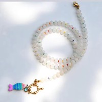 Kalung Batu Alam Baru dengan Liontin Ikan, Kancing Pelaut, Cincin O Baja Anti Karat, Liontin Lepas Pasang DIY untuk Wanita