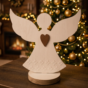 Figura de Ángel Navideño de Madera, Adorno Festivo con Recorte de Corazón, Decoración de Mesa, Decoración del Hogar - Product Image 4