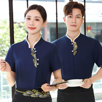 Chemise brodée noire Design personnalisé serveur chemise manteau qualité bar veste hôtel uniforme serveur vêtements serveur uniforme