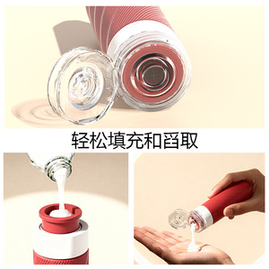 Botellas de viaje portátiles de silicona con lazo para colgar para productos de baño, 50 ml cada una, juego de 4 colores - Product Image 5