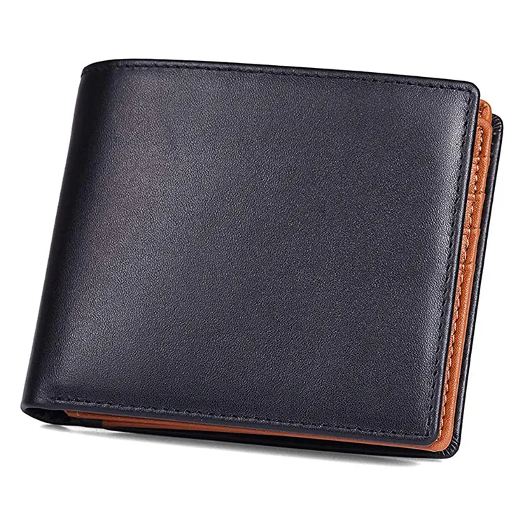 Japanese Style RFID Blocking Genuine Leather Smooth Large Capacity Box Coin Purse Men's Bi-Fold Wallet