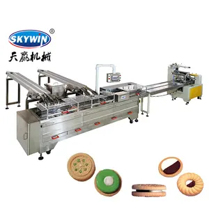 High quality biscuit sandwich machine with two lanes double color 2+1 cream filled biscuit making machine for sale