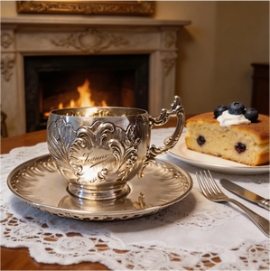 Elegante Set di Tazze da Caffè in Argento Sterling, Tazzine da Espresso Vintage, Stile Europeo Antico per Arredamento Bar e Casa - Product Image 5