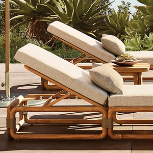 Chaise longue de jardin moderne en teck, lit de détente, coussins résistants à l'eau, luxe durable pour hôtels, patios, cours, villas - Product Image 6