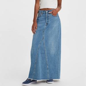 Jupe sur mesure pour femmes, coton de haute qualité, denim bleu délavé vintage, jupe longue pour femmes - Product Image 1