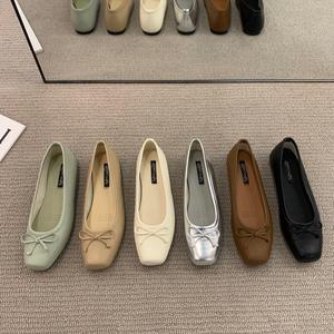 Chaussures plates de ballerine élégantes personnalisées XINZI RAIN pour l'été, en satin et cuir, à bout carré, pour femmes, vente en gros - Product Image 2