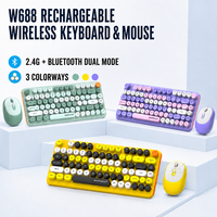 Kombo Keyboard dan Mouse Nirkabel Isi Ulang 2.4G untuk Mode Ganda, Keyboard ABS Profil Rendah 82-Tombol, Kenop Kontrol, Logo Kustom OEM