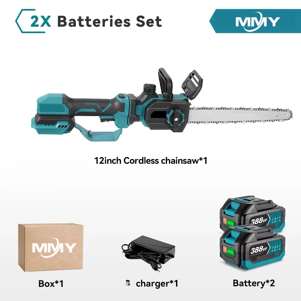 Motosierra con dos baterías y un cargador