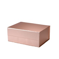 Boîte cadeau rigide pliable en carton avec fermeture magnétique en or rose personnalisée, emballage métallique de luxe avec ruban, bijoux, cosmétiques