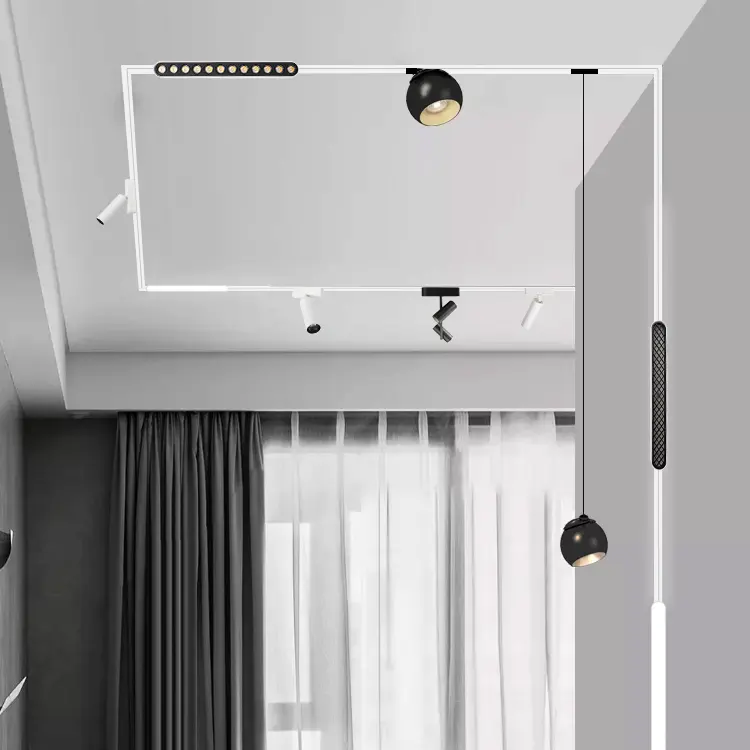 Lampu G Desain Lampu Dalam Ruangan Modern Lampu Sorot Led Lampu Jalur Hisap Magnetik Ultra-tipis Hitam dan Putih