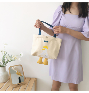 High Quality Reusable <b>Canvas</b> Tote Bag <b>Animal</b> Cartoon Pattern Fabric Shopping Bag with Handle - Product Image 2