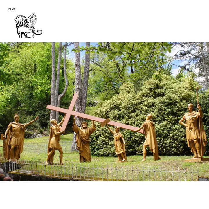 BLVE Custom Outdoor Igreja Metal Famoso Vida Religiosa Tamanho Bronze Cristo Jesus Estátuas Estações da Cruz Escultura