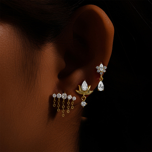 CANNER Boucles d'oreilles hélix en argent S925 avec zircone cubique en forme de goutte d'eau et fleur pour femme, bijoux de piercing pour le nez - Product Image 6