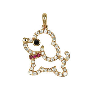 Colgante de Perro en Oro de 18K con Diamantes de 0.386ct, Diamante Negro de 0.039ct, Rubí de 0.043ct, 1.92g, Joyería Fina para Mujer - Product Image 1