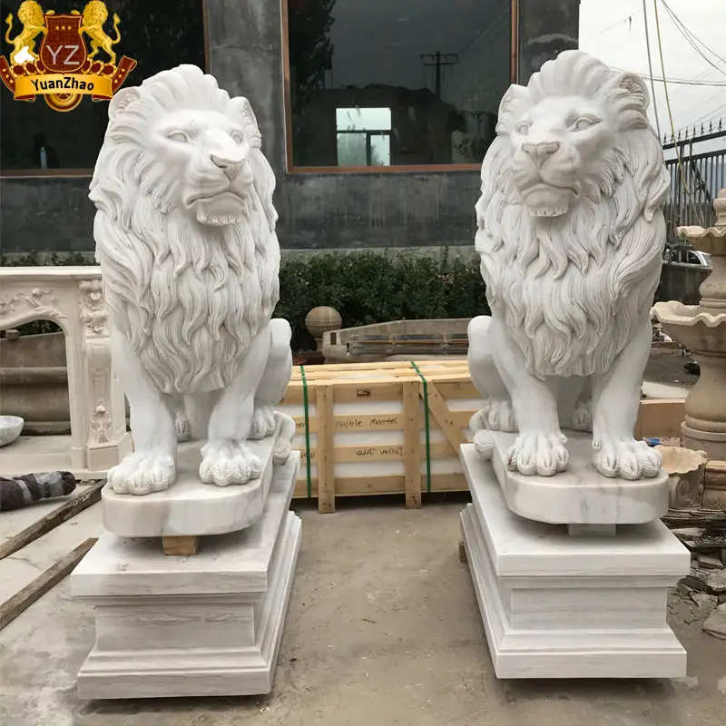 Hot Koop Outdoor Levensgrote Wit Marmeren Leeuw Standbeelden Houtsnijwerk Steen Dier Leeuw Sculpturen