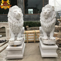 Offre Spéciale extérieure vie taille blanc marbre lion statues sculptures d'animaux en pierre lion sculptures