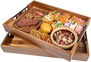 Custom <strong>Wooden</strong> Tray Set of 2 Serving Tray Fruit <strong>Plate</strong> with with Metal Handles Rectangle Rustic Serving Trays for Breakfast - Product Image 2