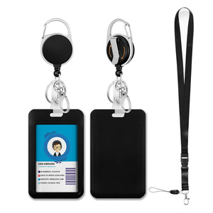 Cross-border round carabiner strap, 360-degree rotating doctor's <b>ID</b> card <b>holder</b>, detachable lanyard, black set - Product Image 1