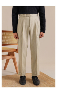 Pantalon en lin à double pli, taille télescopique, coupe droite, style décontracté britannique pour homme, nouvelle collection printemps <span class=keywords><strong>Nabil</strong></span> - Product Image 4