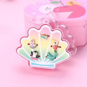 5PCS/Box Cute resin Bird Whale Animal pattern Adjustable Ring Children's cute ring in Shell Box Unicorn Box Fashion Gift Jewelry