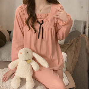 Abbigliamento da <span class=keywords><strong>notte</strong></span> personalizzabile da donna in poliestere set <span class=keywords><strong>camicia</strong></span> da <span class=keywords><strong>notte</strong></span> a maniche lunghe pantaloni elasticizzati in vita dolce tinta unita Nighty Homewear - Product Image 2