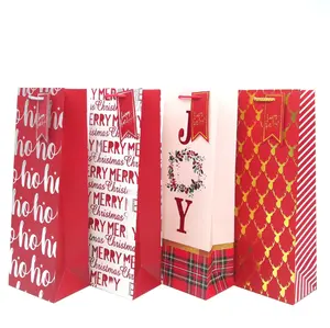 Vendite calde cina fabbrica logo personalizzato stampa Stock sacchetto di imballaggio di carta vino all'ingrosso vino portare sacchetti di carta regalo per bottiglia di vino