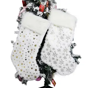 Özel toptan kar taneleri yıldız Xmas noel çorap dekor Faux kürk peluş noel çorap kabarık