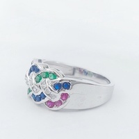Good Century 14K Weißgold Runder Schliff Rosa Blau Grün Laborgezüchteter Diamant Keltischer Knoten Pavé Ethnischer Vintage Statement-Ring