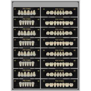 La fabbrica produce denti dentali in resina acrilica con denti in resina artificiale ad alta resistenza all'abrasione a 2 strati