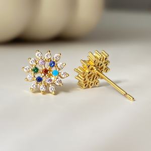 Pendientes de Moda para Mujer, Chapados en Oro de 18K con Piedras Preciosas de Colores, Varios Estilos, Cereza, Cuadrados, Esmeralda, Flor, para Uso Diario - Product Image 4
