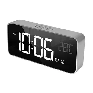 LED Digital Mirror Alarm Table Clock Night Lights Desk Top Alarm Clock With Date Thermometer USB