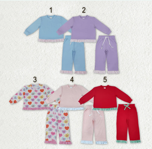 Conjunto de Pijama de Manga Larga con Volantes para Niñas, Conjunto de Ropa de 2 Piezas de Color Sólido para Niños - Product Image 2