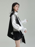 Damen Nischen-Design Vintage-Posing-Stil Karierte Farbblockierung Asymmetrische Lange Ärmellose Mehrlagige Westenjacke