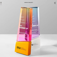 Trophée en alliage d'aluminium transparent dégradé haut de gamme gravé sur mesure, avec dégradé coloré, pour les récompenses de compétition