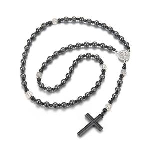 Nuova pietra vulcanica nera pietra Gallstone Alt san benedetto cattolico religioso maschile originale pietra croce <span class=keywords><strong>rosario</strong></span> <span class=keywords><strong>collana</strong></span> - Product Image 4